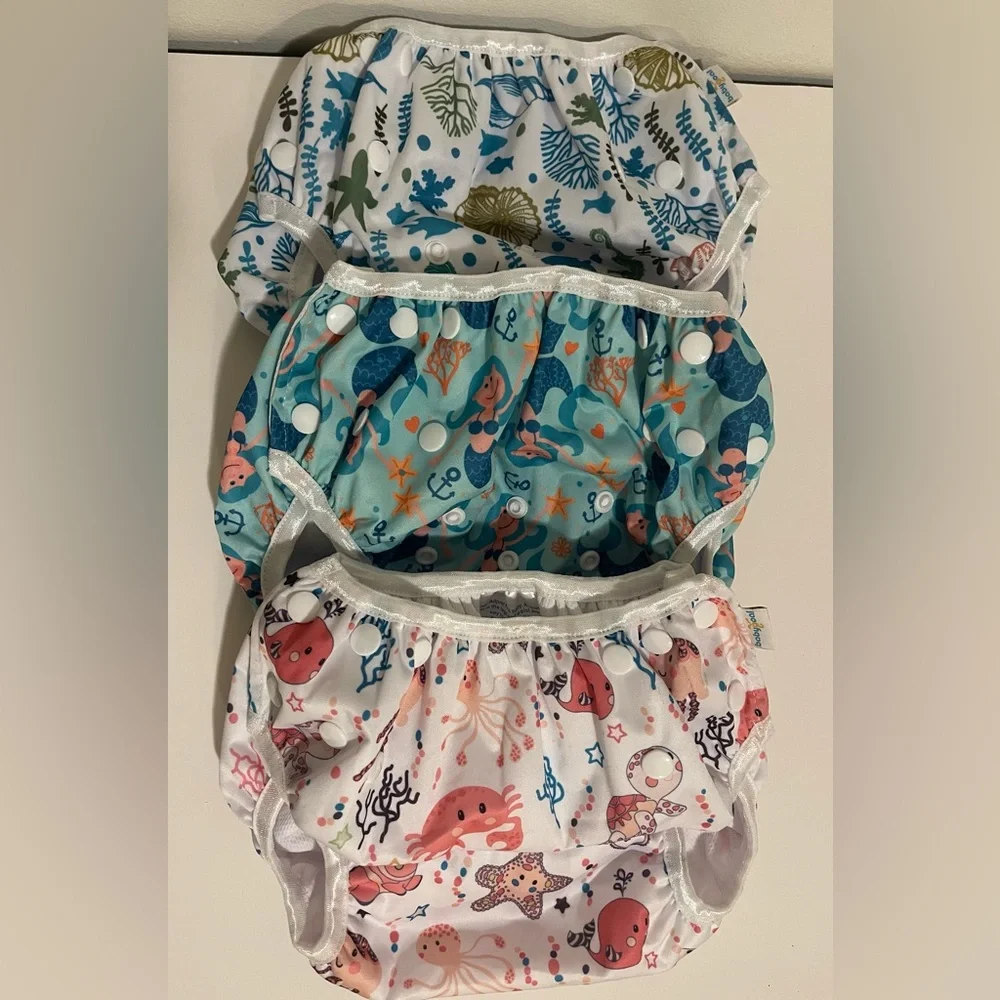 Sea Life Print toddler adjustable swim diapers Set NWOT